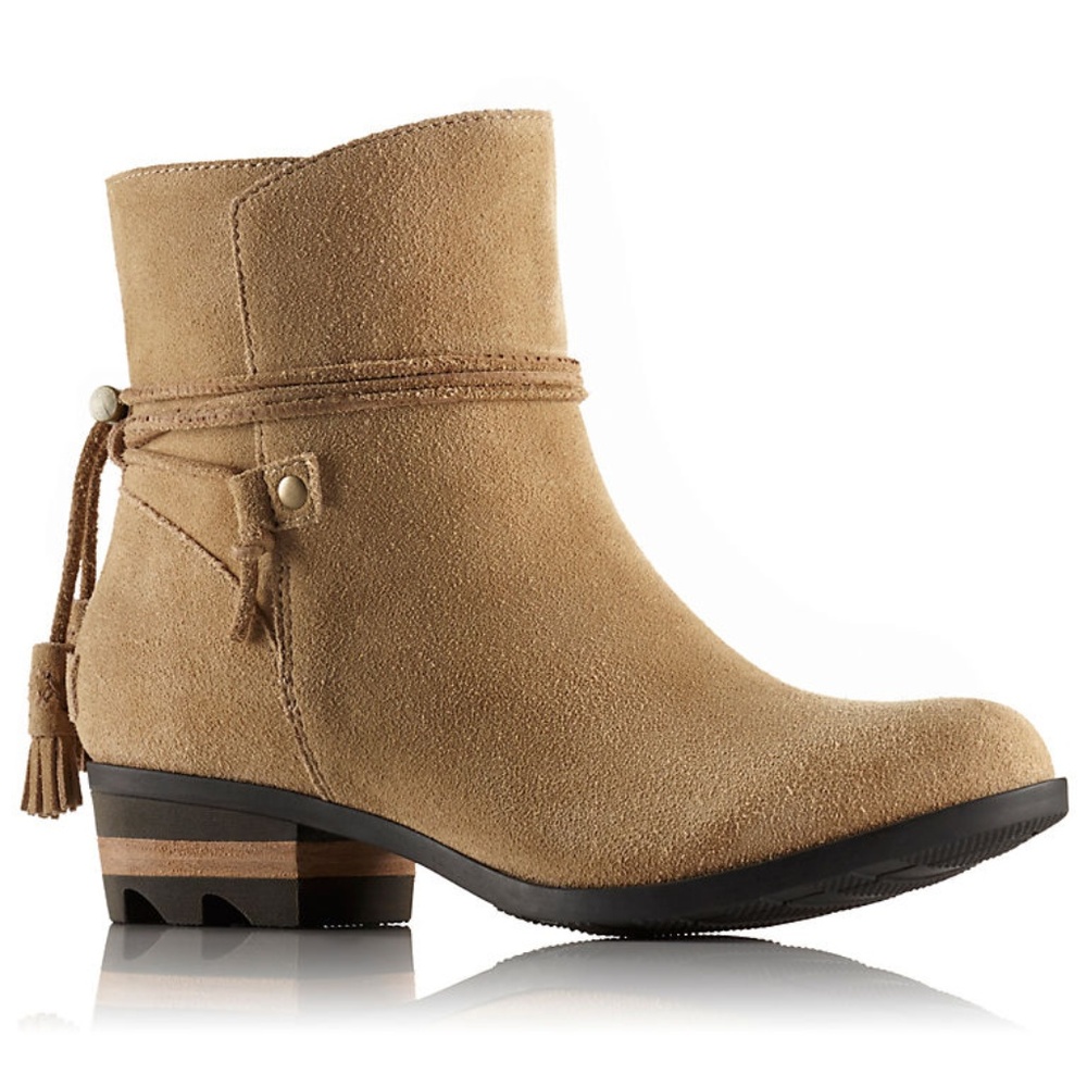 Sorel Farah Short Boot Leather Tassel Tan Bootie